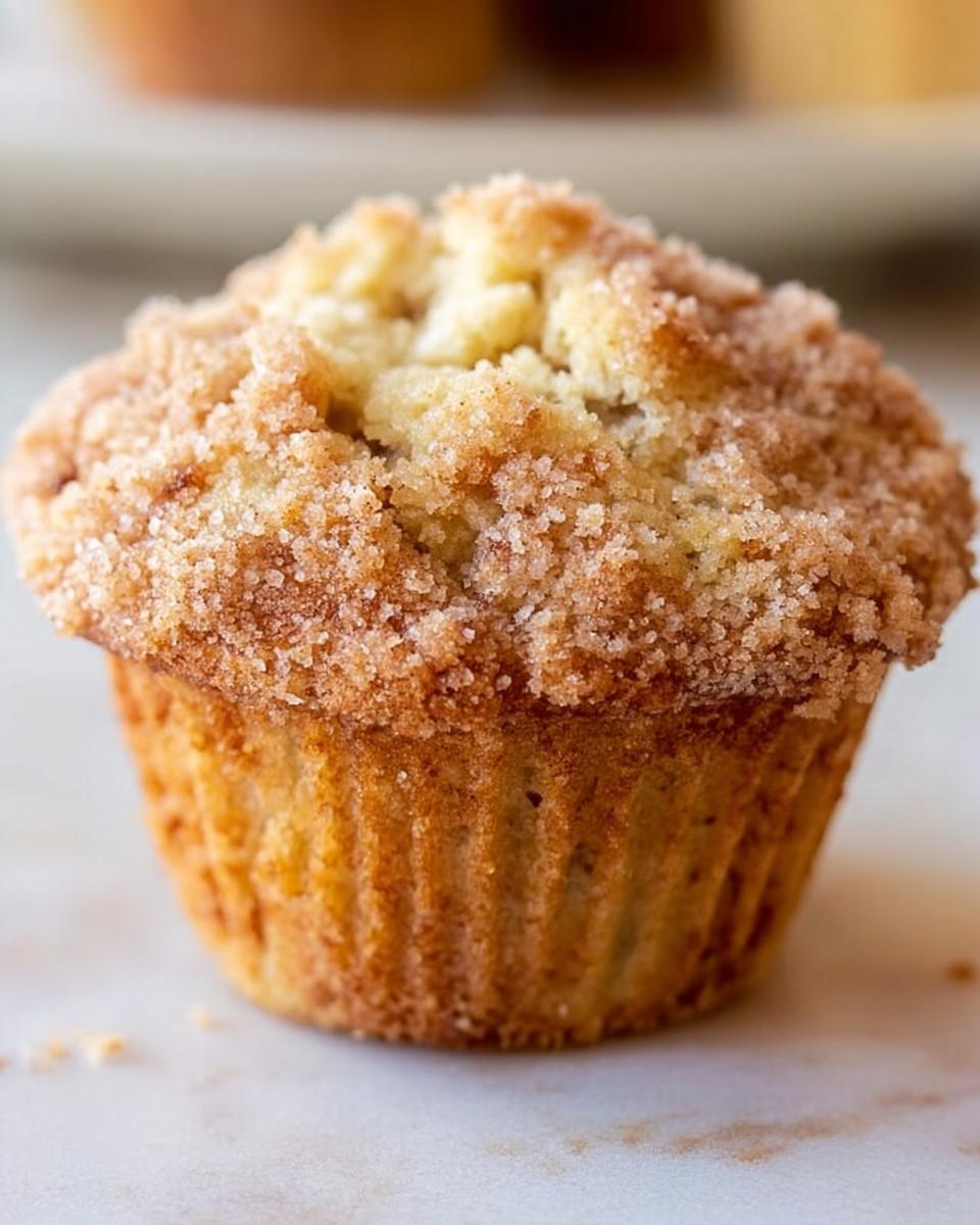 Close-up of a single, perfectly baked Bakery Style Banana Muffin topped with a generous cinnamon-sugar crumb topping.