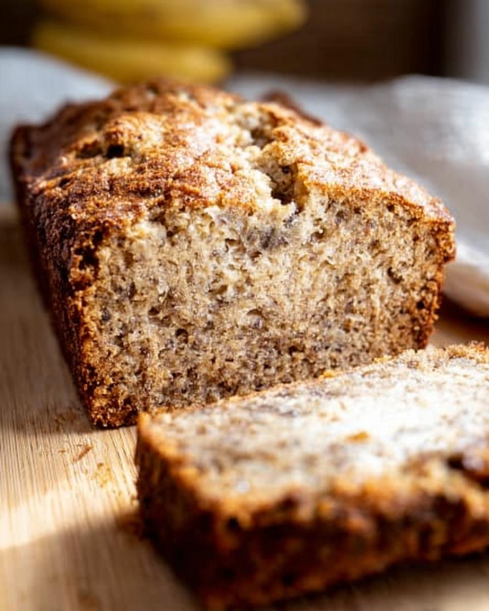 A close-up of the Best Banana Bread 2025, showing its crispy golden-brown crust and moist, tender interior with visible banana chunks.