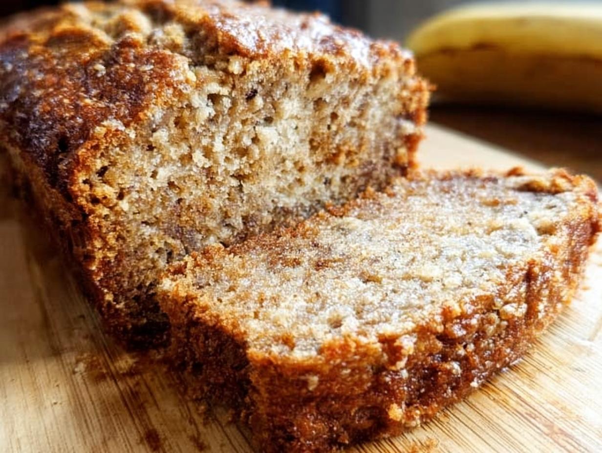 Close-up of the Best Banana Bread 2025, showcasing its crispy crust and moist, juicy interior.