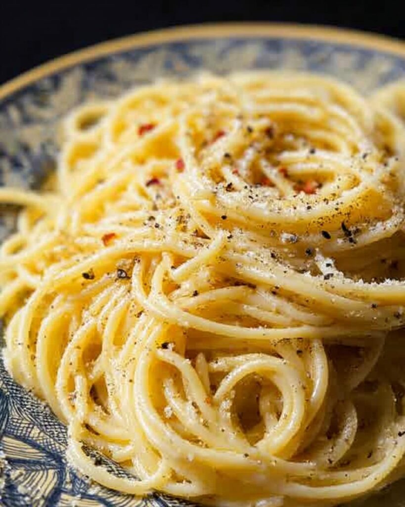 A close-up of a plate of Cacio e Pepe pasta, a simple yet elegant dinner idea.