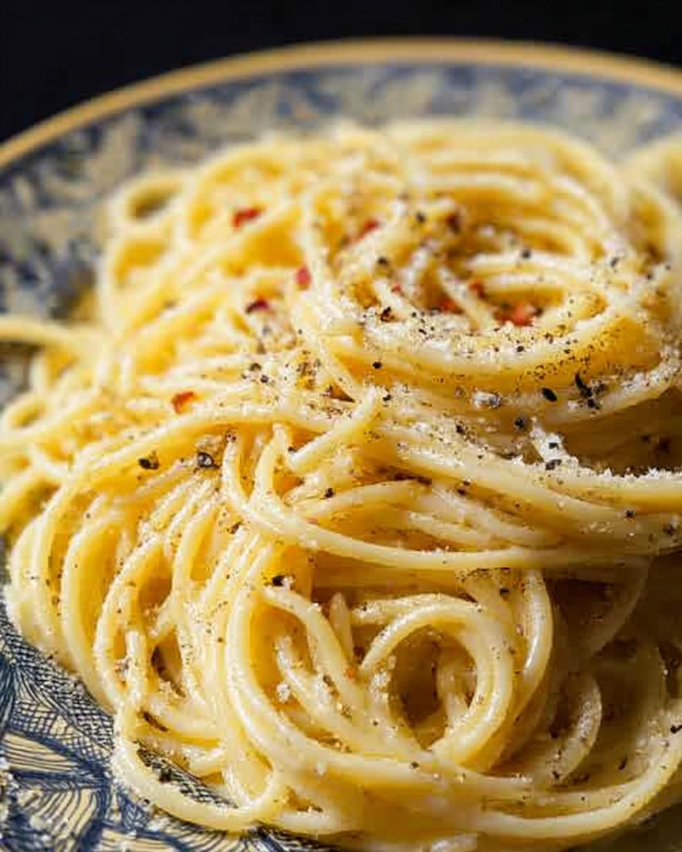 A close-up of a plate of Cacio e Pepe pasta, a simple yet elegant dinner idea.