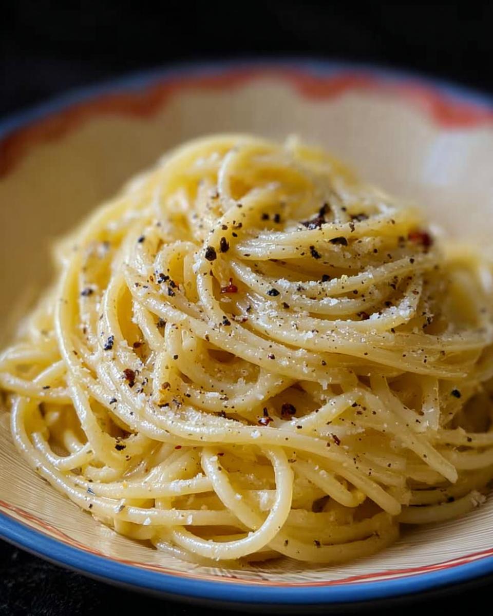 A close-up of a bowl of Cacio e Pepe pasta, a simple yet delicious dinner idea.
