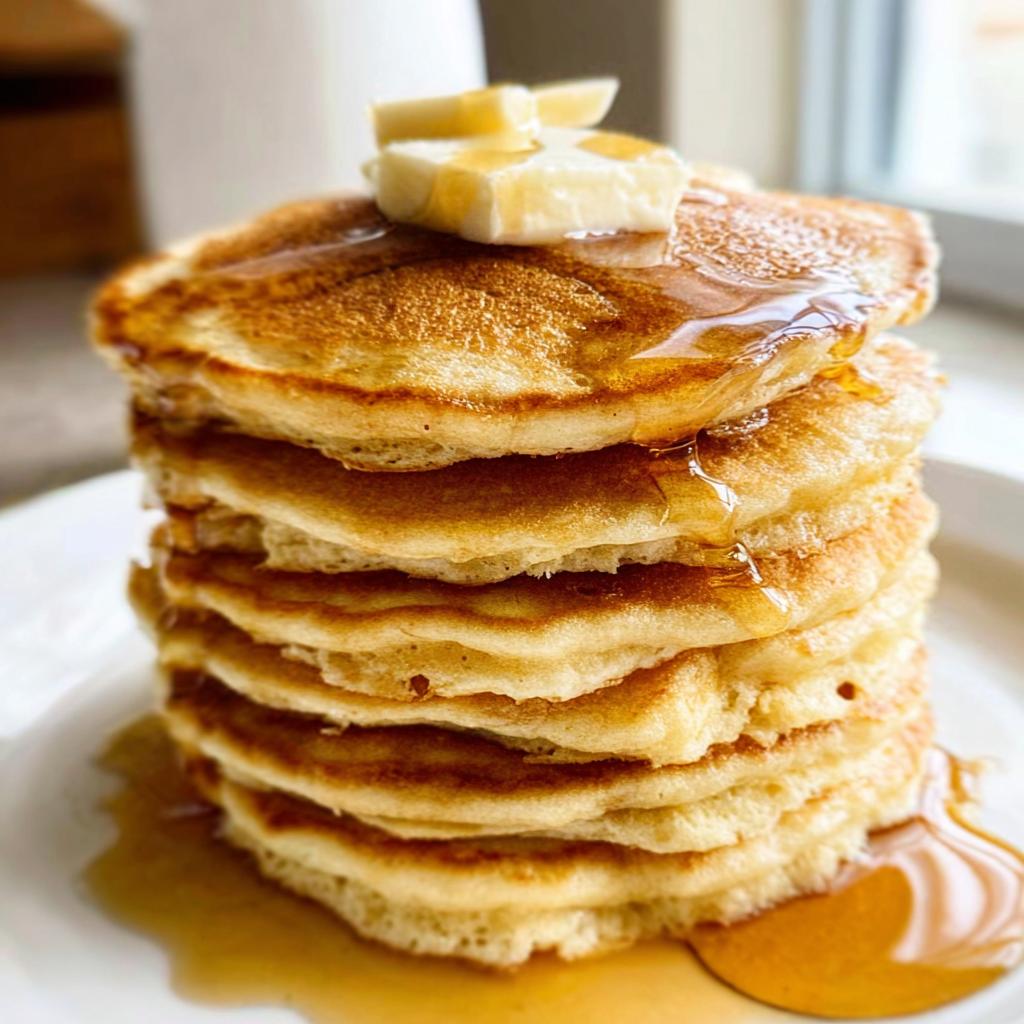 Stack of fluffy pancakes drizzled with syrup and topped with butter, a perfect example of 5-Ingredient Breakfast Ideas.