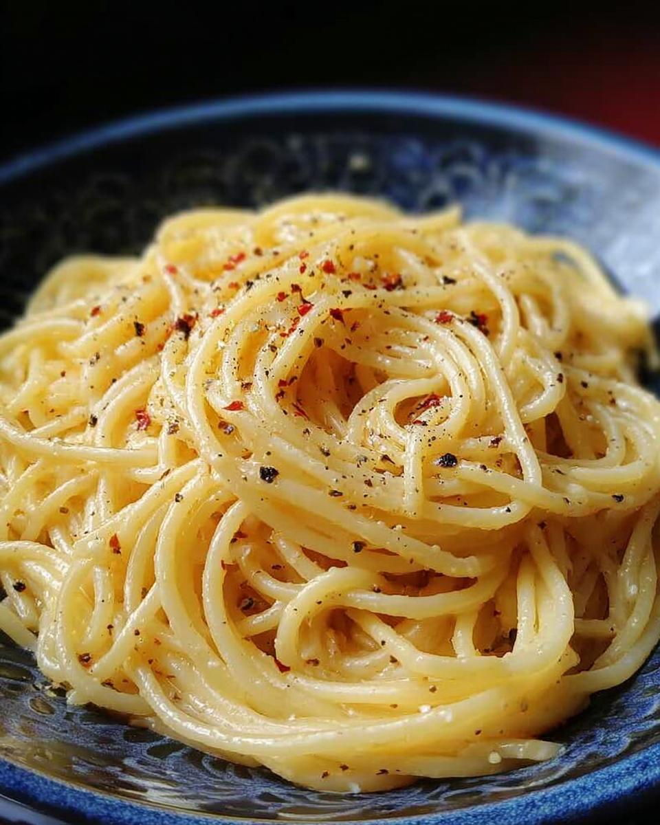 A close-up of a bowl of Cacio e Pepe pasta, a simple yet delicious dinner idea.