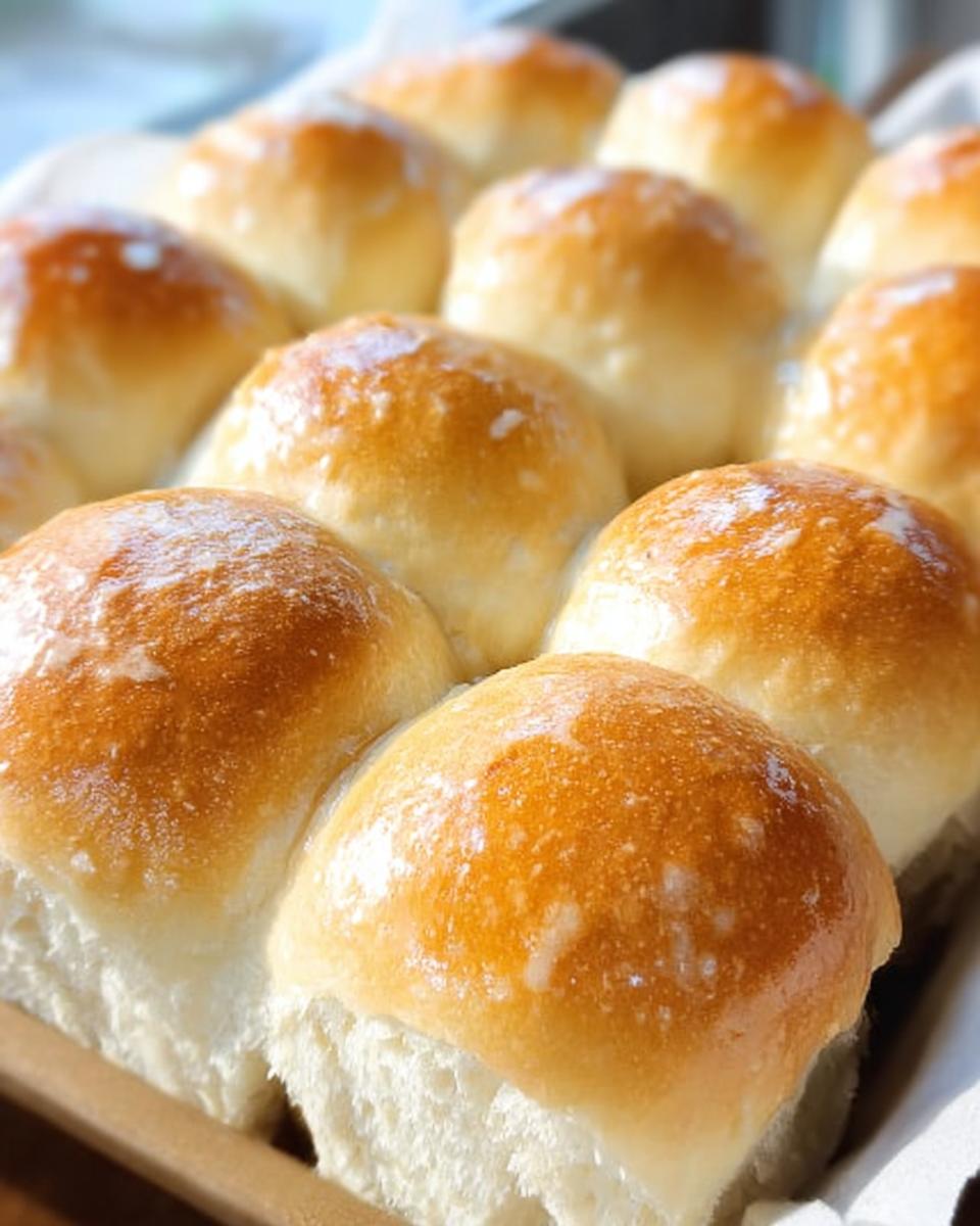 Close-up of golden-brown, freshly baked dinner rolls, perfect for easy dinner recipes.