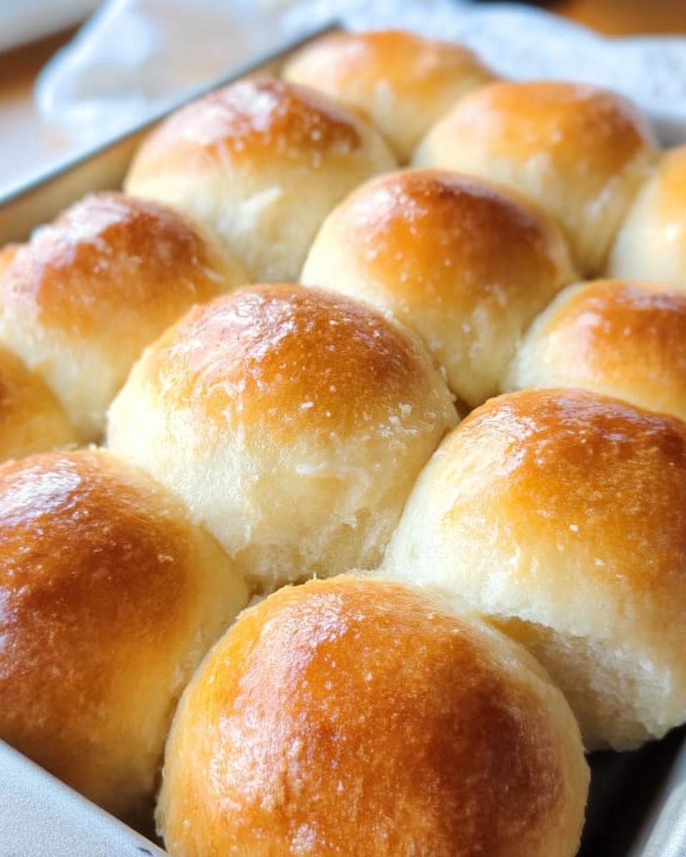 Close-up of golden-brown dinner rolls baked in a pan, perfect for easy dinner recipes.