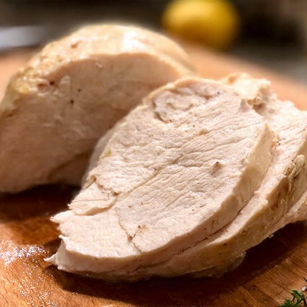 Close-up of a sliced, juicy chicken breast, showcasing its tender texture. Learn how to make chicken perfectly.