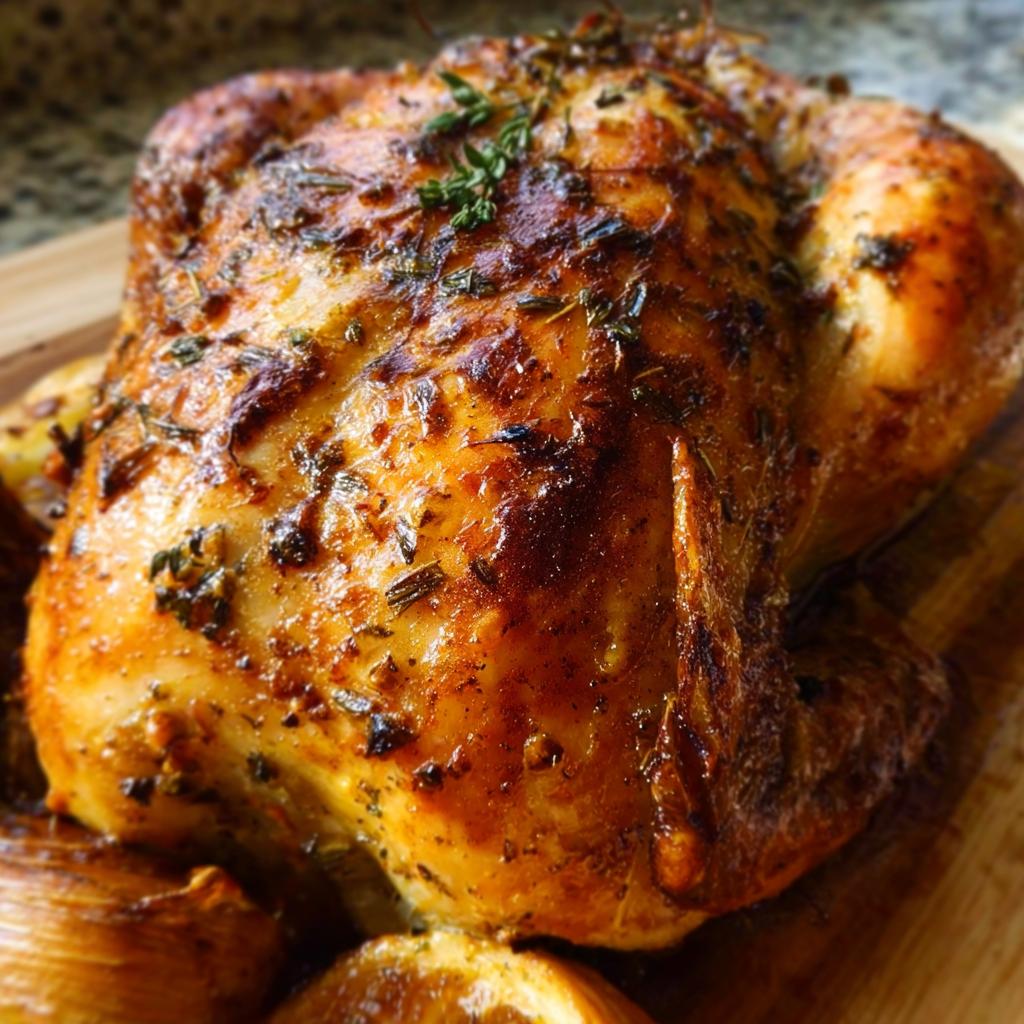 A golden-brown, juicy roasted chicken seasoned with herbs, ready for the Ultimate Chicken Guide.