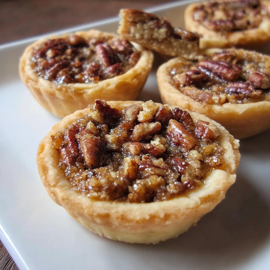 Close-up of mini pecan pies, a perfect addition to Thanksgiving Desserts for Busy Weeknights.