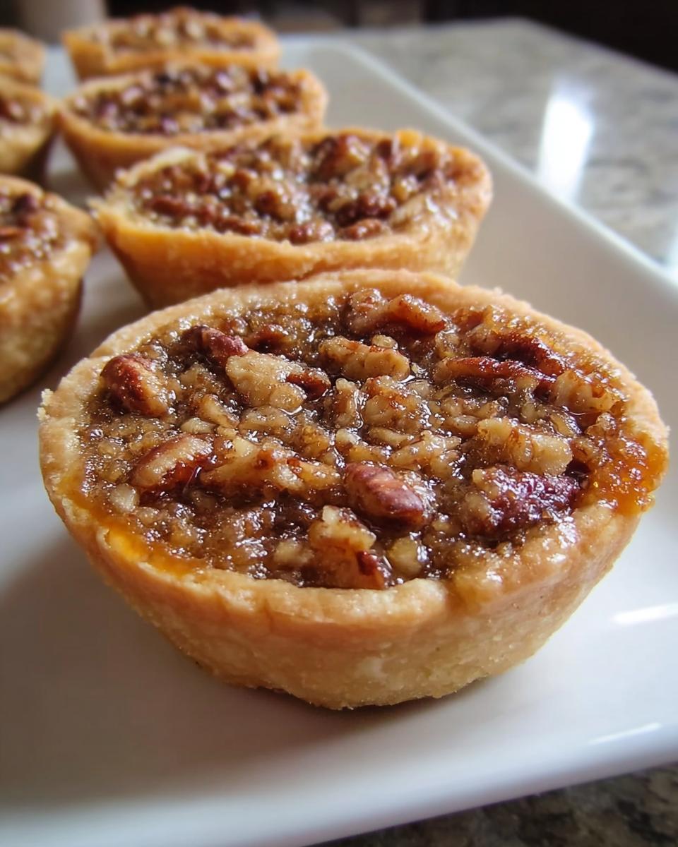 Close-up of mini pecan pies, a perfect addition to Thanksgiving Desserts for Busy Weeknights.