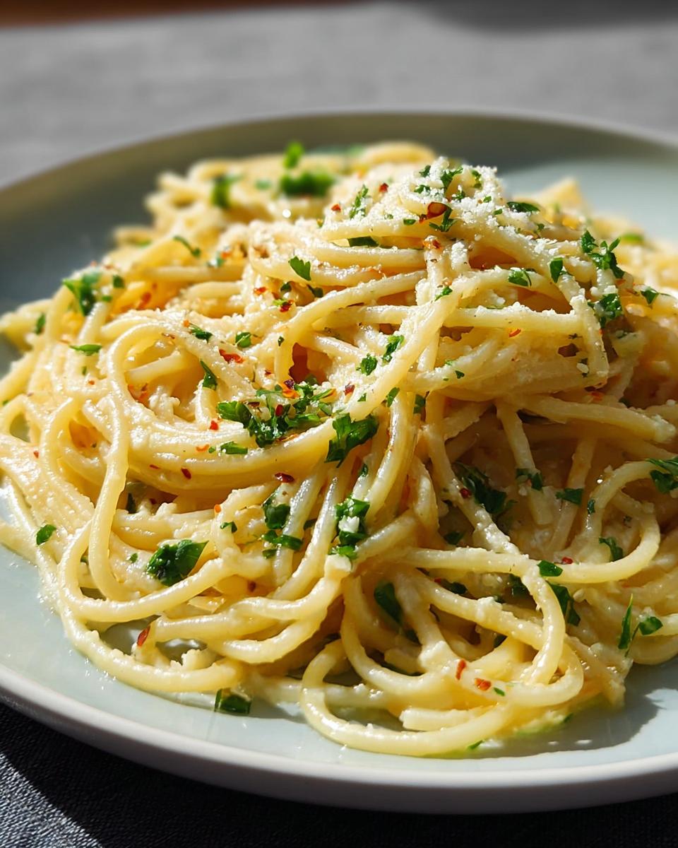 Close-up of a plate of spaghetti, a classic pasta recipe, topped with cheese and herbs.