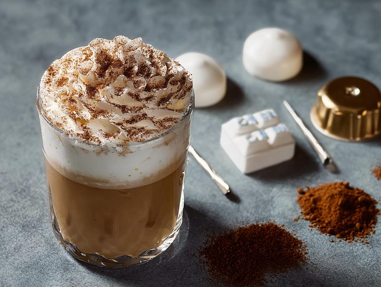 A Starbucks drink topped with whipped cream and cocoa powder, part of the Ultimate Starbucks Drinks Guide.