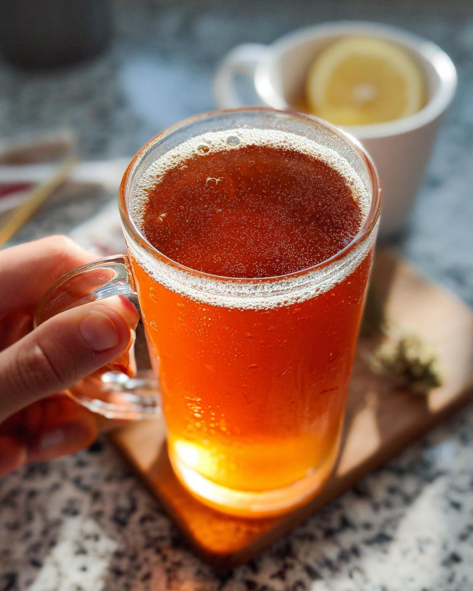 A hand holds a tall glass of iced tea, a refreshing Starbucks drink perfect for busy weeknights.