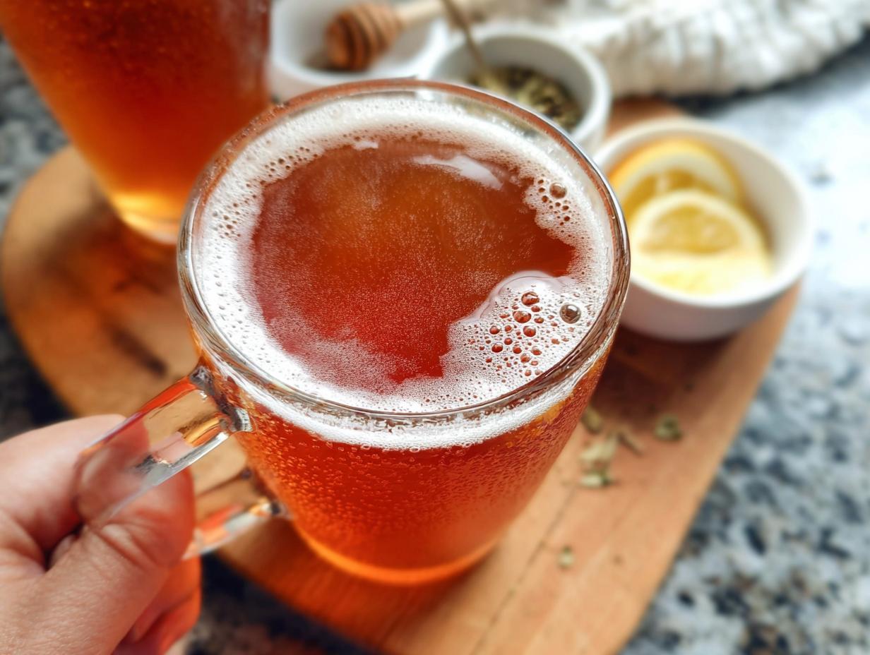 Close-up of a refreshing iced tea with lemon slices and honey, perfect for Starbucks drinks for busy weeknights.