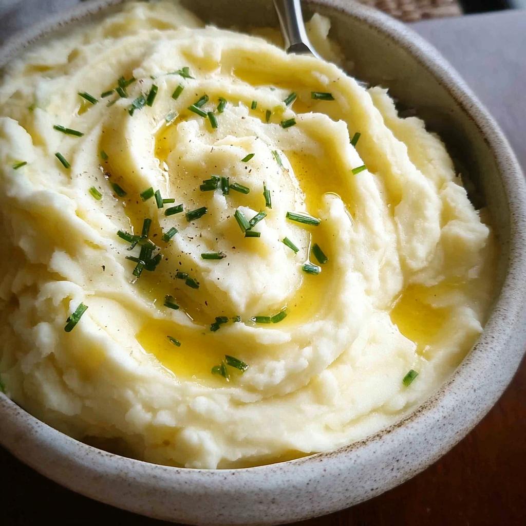 Close-up of creamy 12-ingredient mashed potatoes in a bowl, topped with melted butter and fresh chives.