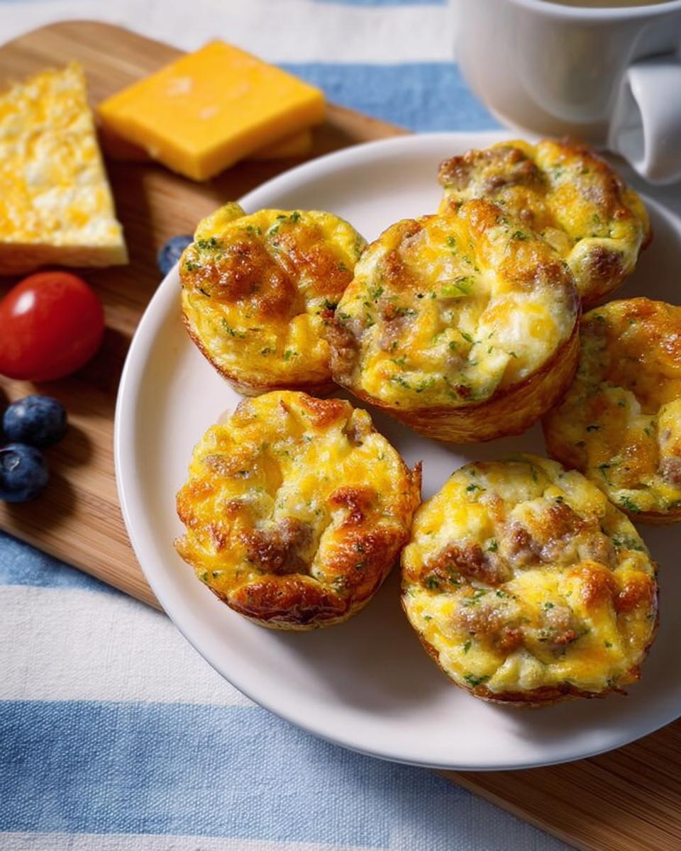 Plate of savory egg muffins with sausage and cheese, part of 20-Ingredient Breakfast Ideas Recipes.