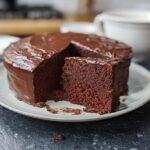 A slice of rich chocolate cake with glossy frosting, part of 7-Ingredient Cake Ideas Recipes.