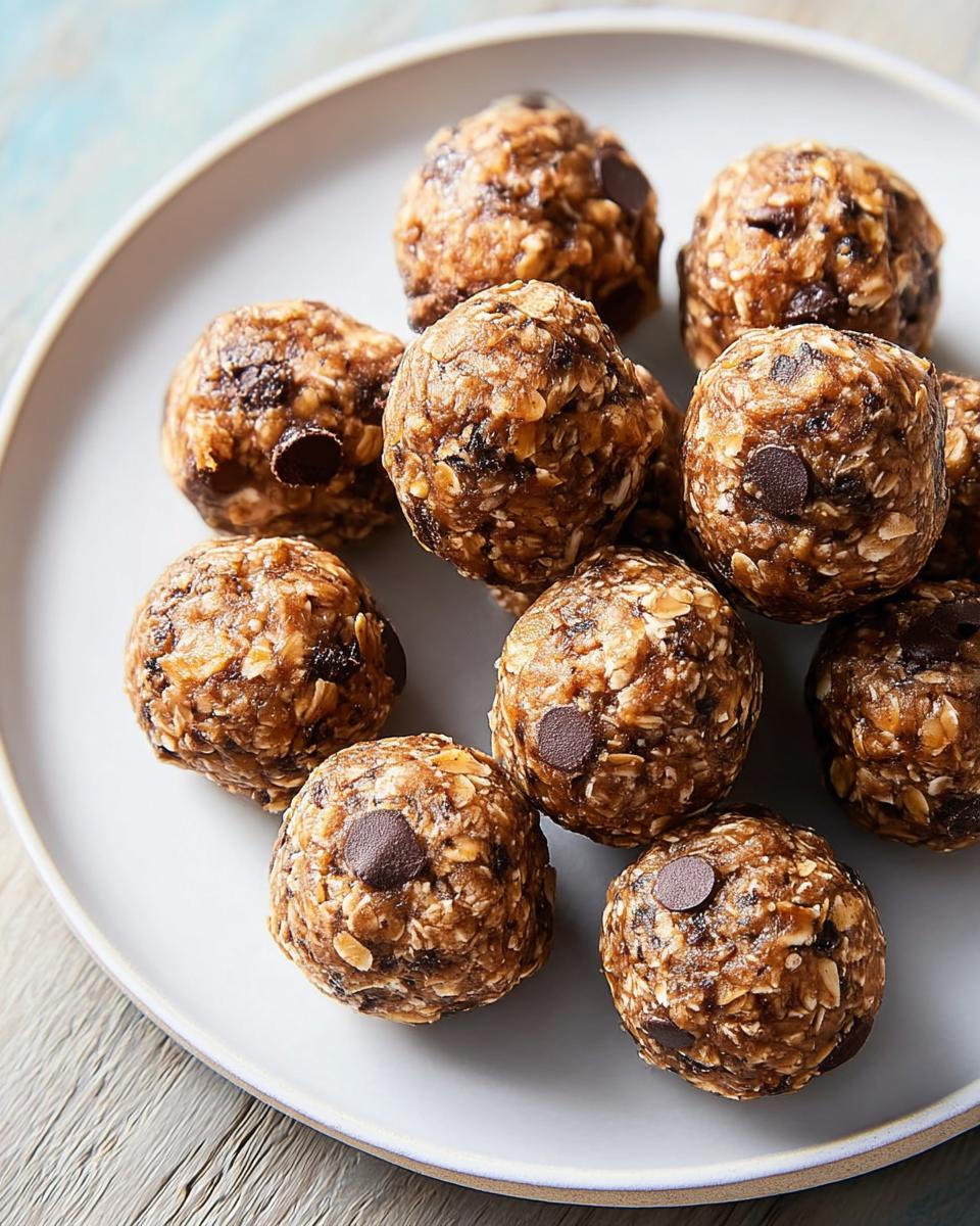 A plate of delicious no-bake chocolate chip energy balls, perfect for breakfast ideas recipes.
