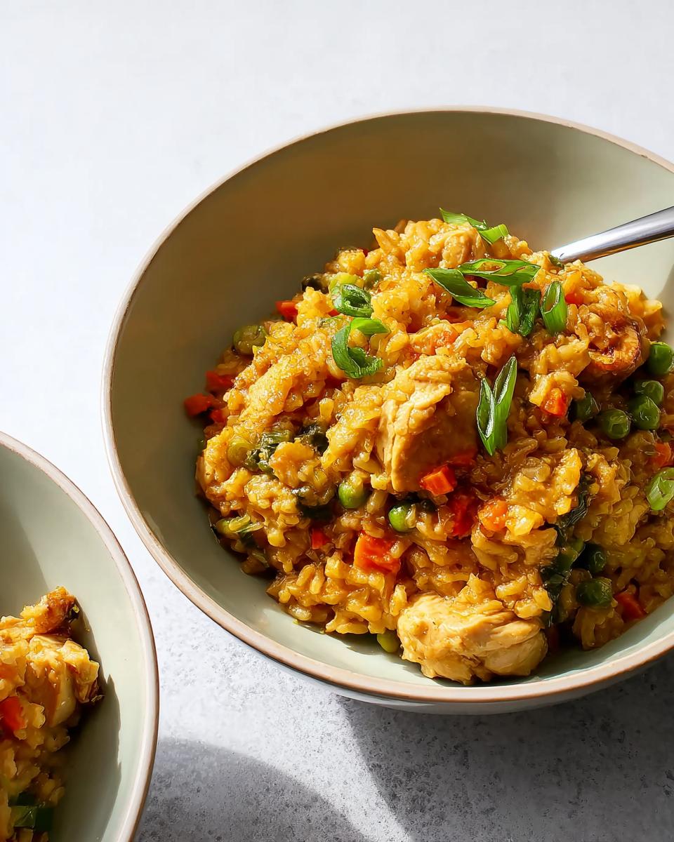 A close-up of a delicious chicken and vegetable rice bowl, part of our Rice Bowls Recipes in 12 Minutes.