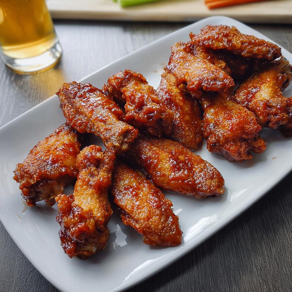 A plate full of glossy, saucy chicken wings, perfect for any craving.