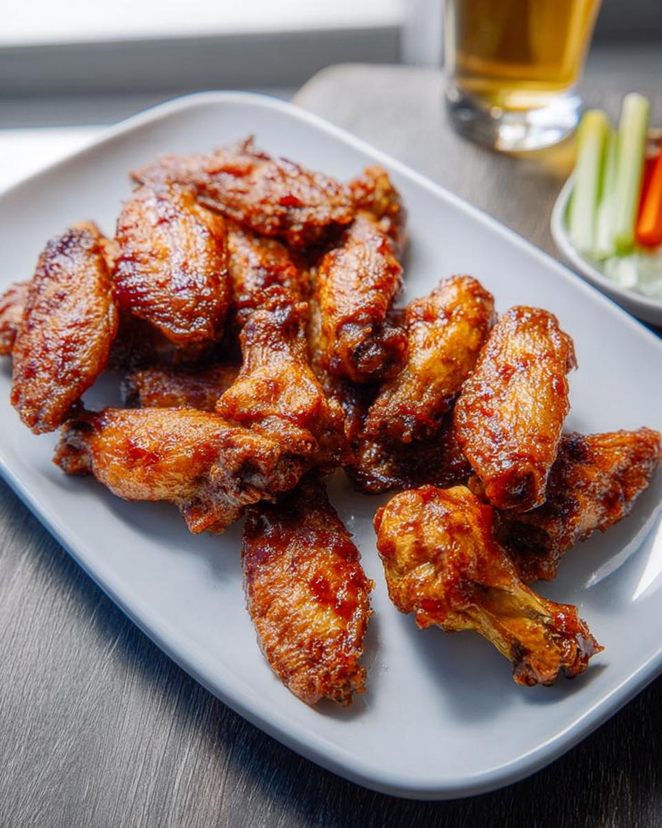 A plate of perfectly cooked, glazed chicken wings, a satisfying option from our chicken wings recipes.