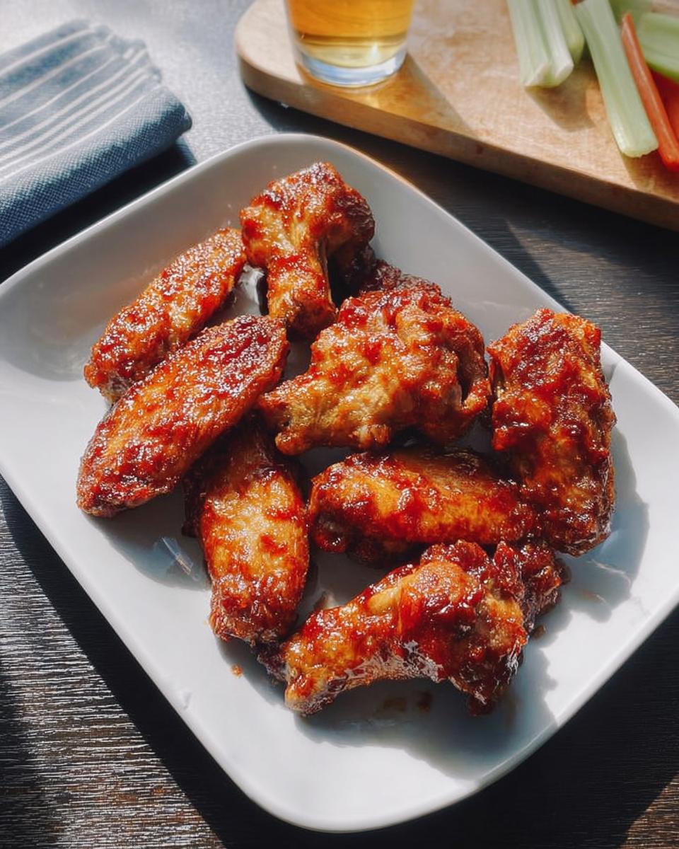 A plate of glistening, glazed chicken wings, perfect for when you crave chicken wings recipes.