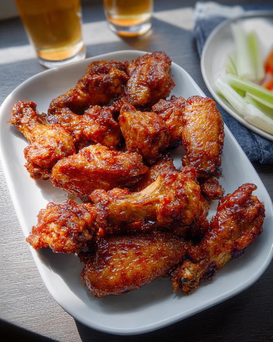 A platter of glistening, saucy chicken wings, perfect for when you crave chicken wings recipes.
