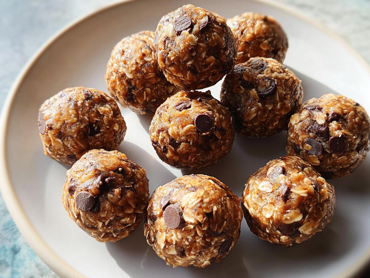 A plate of homemade chocolate chip energy bites, perfect for quick breakfast ideas.