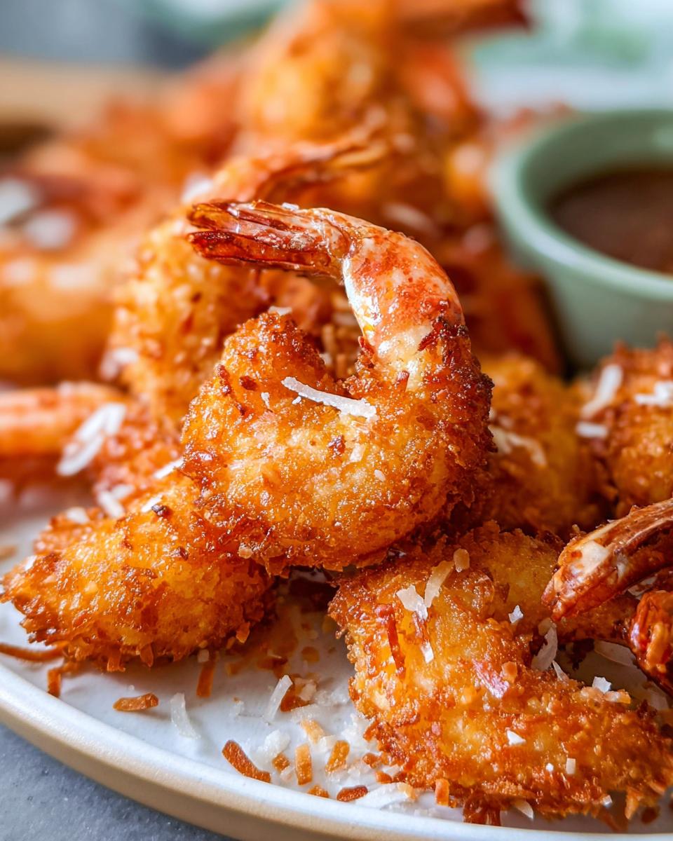 Close-up of crispy coconut shrimp, a delicious shrimp recipe idea for busy weeknights.