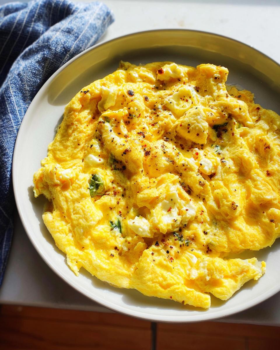 A close-up of a fluffy omelette with cheese and herbs, part of The Only Egg Recipes Recipe You’ll Need.