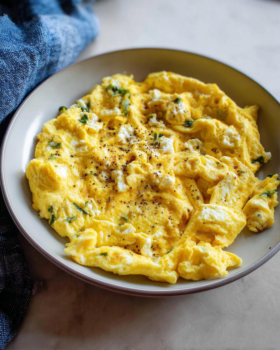 Fluffy scrambled eggs with herbs and white cheese crumbles, seasoned with black pepper, part of The Only Egg Recipes Recipe You’ll Need (2025).