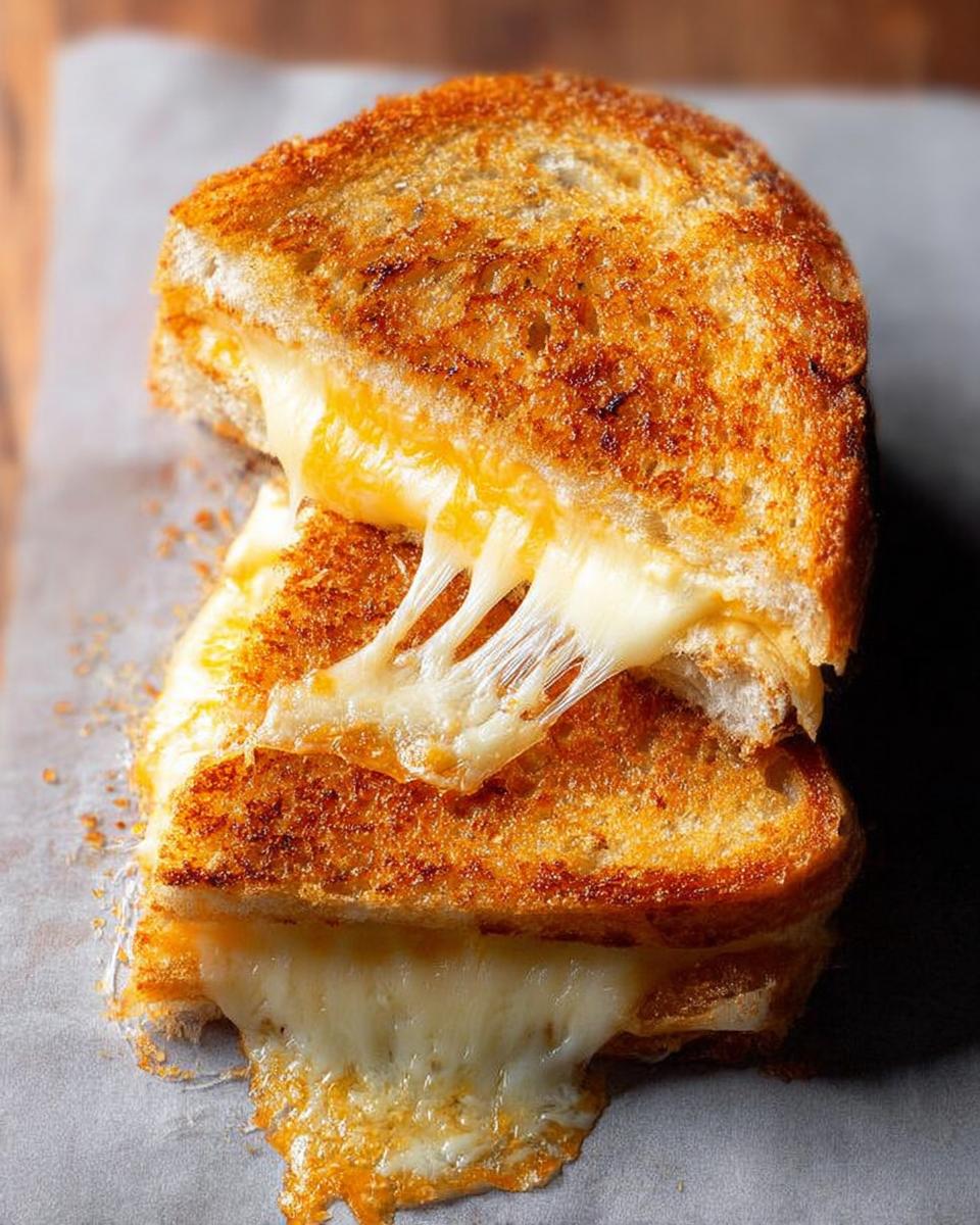 A perfectly grilled cheese sandwich with melted cheese oozing out, a classic comfort food.