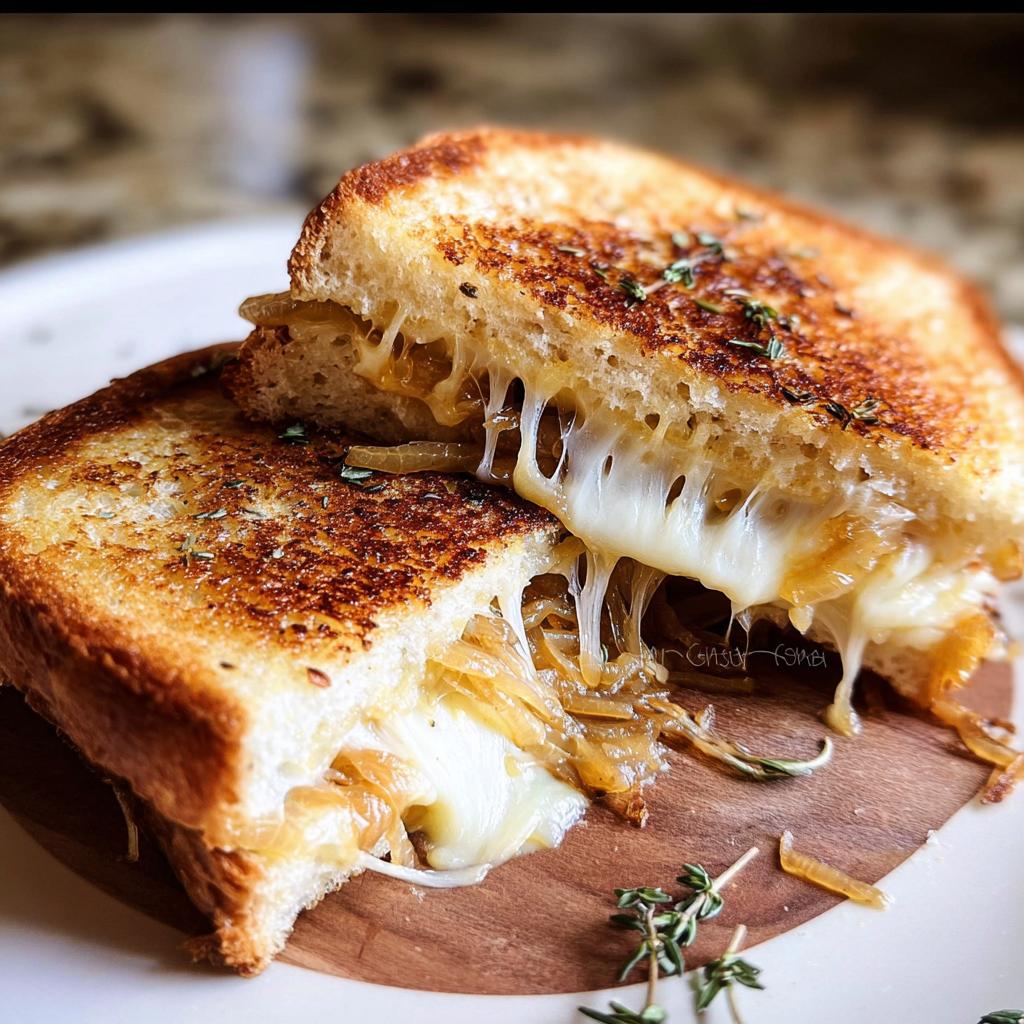 Close-up of a perfectly grilled cheese sandwich, cut in half, with melted cheese oozing out. This is a great grilled cheese recipe meal prep.