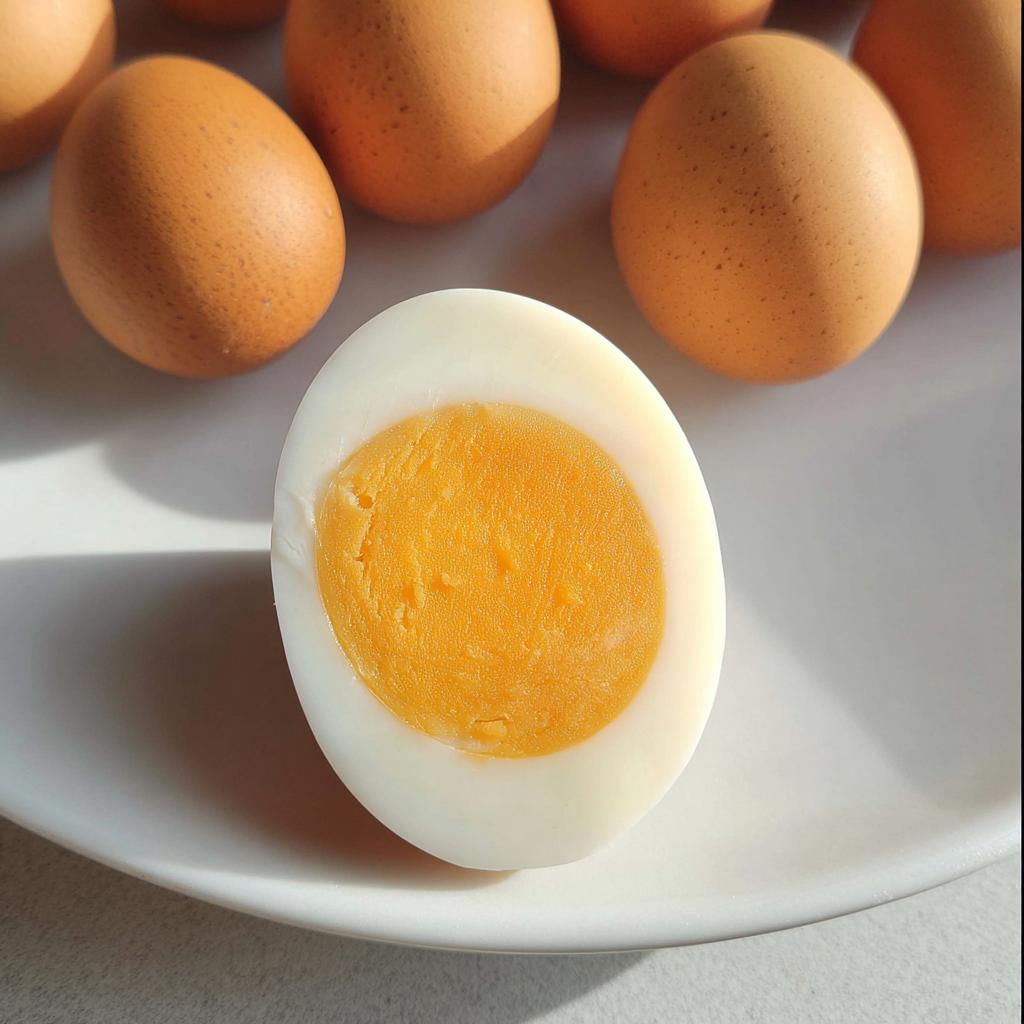 A perfectly cooked hard-boiled egg, halved to show its vibrant yellow yolk, perfect for healthy meals recipes and meal prep.