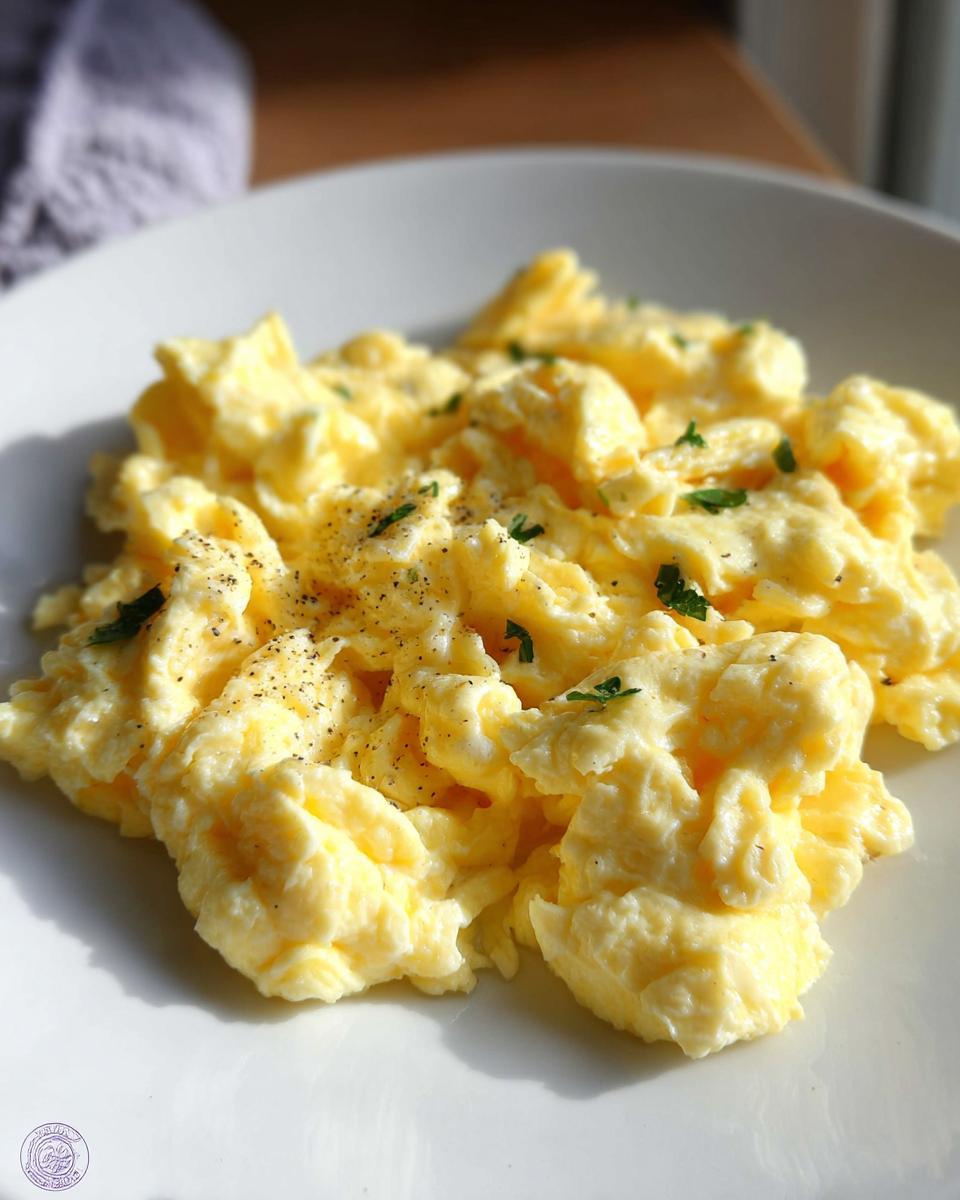 Fluffy scrambled eggs seasoned with pepper and garnished with parsley, part of a guide on how to make egg recipes.