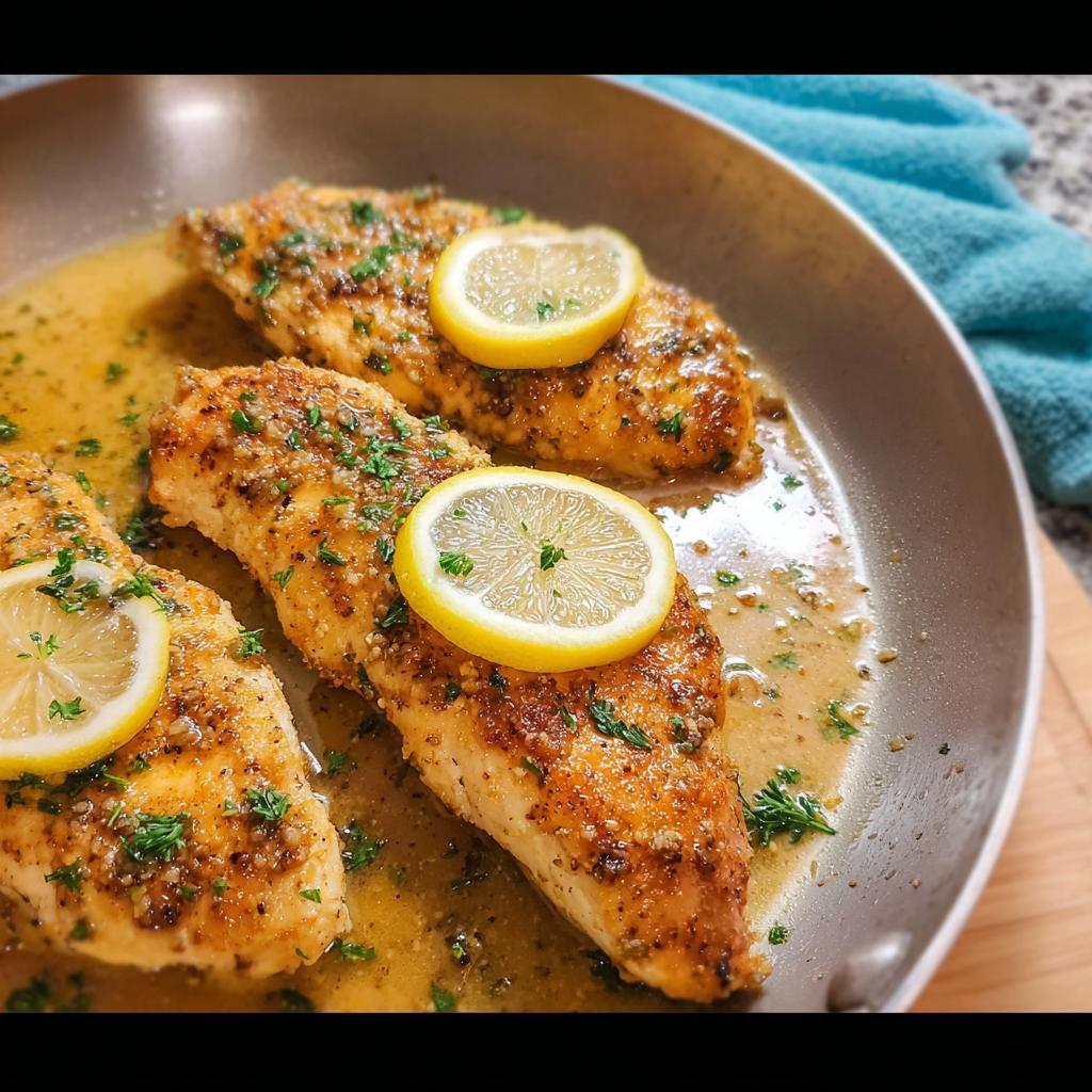 Three pan-seared chicken breasts with lemon slices and herbs, part of 7 Genius Healthy Meals Recipes Ideas for Busy Weeknights.