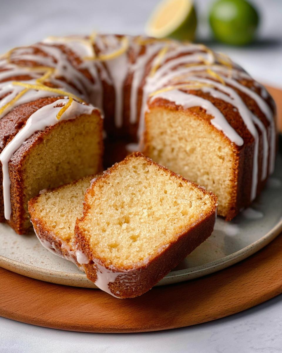 A slice of lemon pound cake drizzled with white icing and topped with lemon zest, part of our craveable cake ideas recipes.