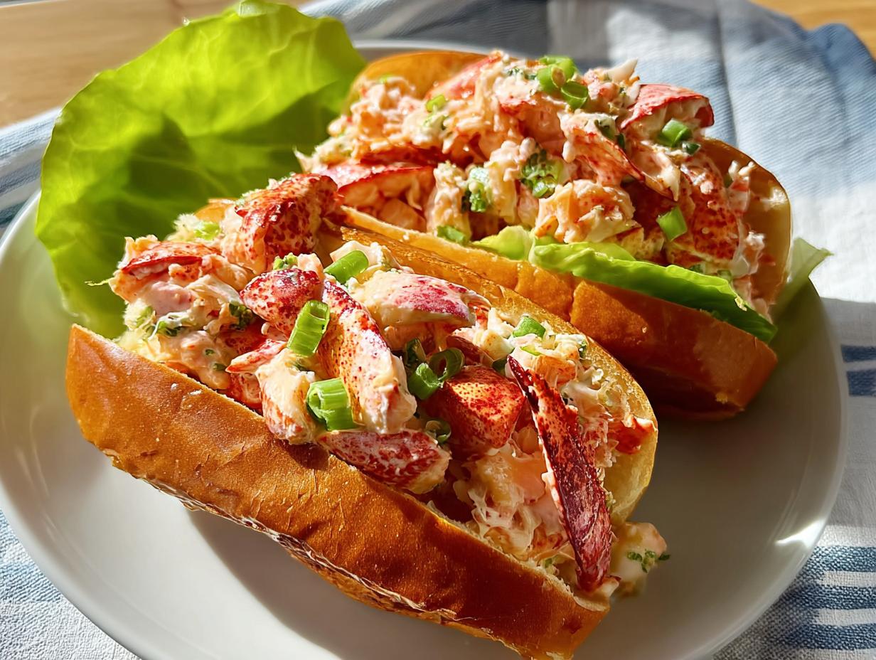 Two lobster roll sandwiches filled with fresh lobster salad and green onions, part of The Ultimate Sandwich Ideas Recipes Guide.