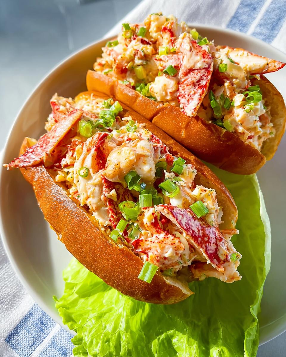 Two delicious lobster rolls filled with lobster meat and green onions, part of The Ultimate Sandwich Ideas Recipes Guide for Beginners.