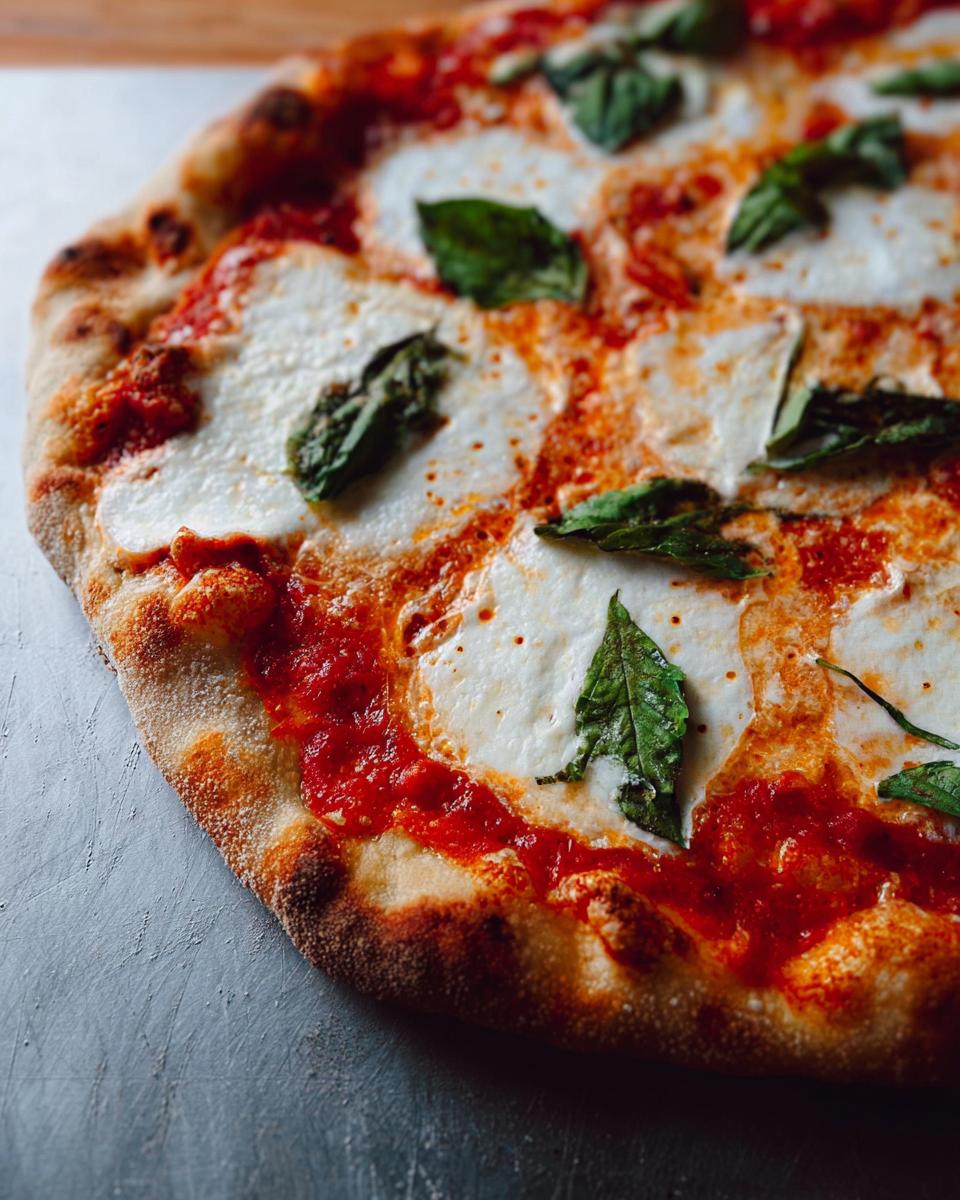 Close-up of a freshly baked Margherita pizza with melted mozzarella, tomato sauce, and basil leaves, perfect for pizza night recipes.