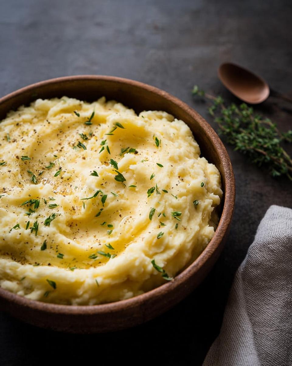 A bowl of fluffy mashed potatoes topped with fresh herbs and black pepper, part of The Ultimate Mashed Potatoes Recipes Guide for Beginners.