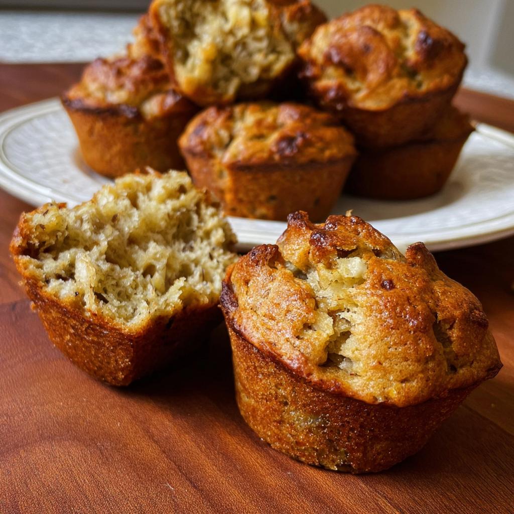 A close-up of a delicious muffin stuffing recipe, with one muffin split open to reveal its texture.