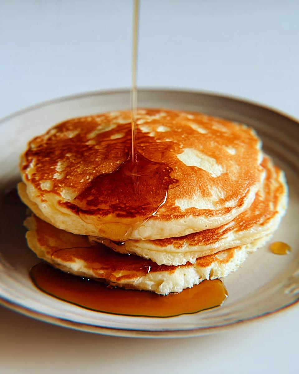 A stack of fluffy pancakes being drizzled with golden syrup, perfect for breakfast ideas recipes.