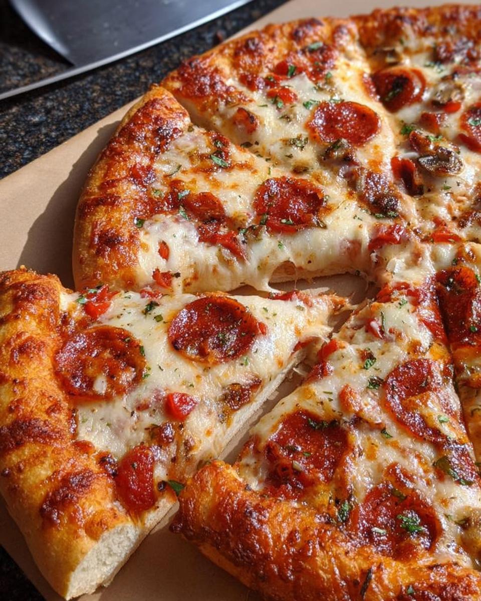 A close-up of a delicious pepperoni pizza, perfect for pizza night, with melted cheese and crispy crust.