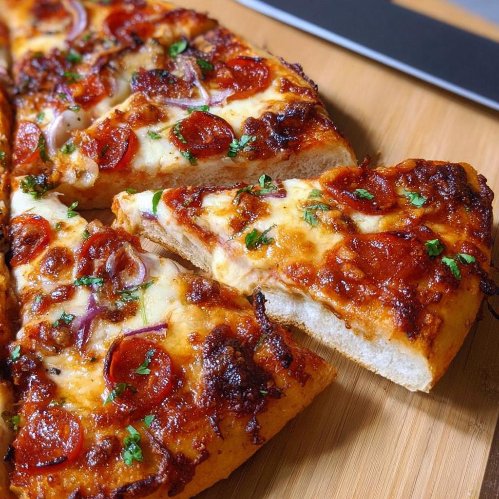 A close-up of a freshly baked pepperoni pizza, sliced and ready to serve, perfect for pizza night.