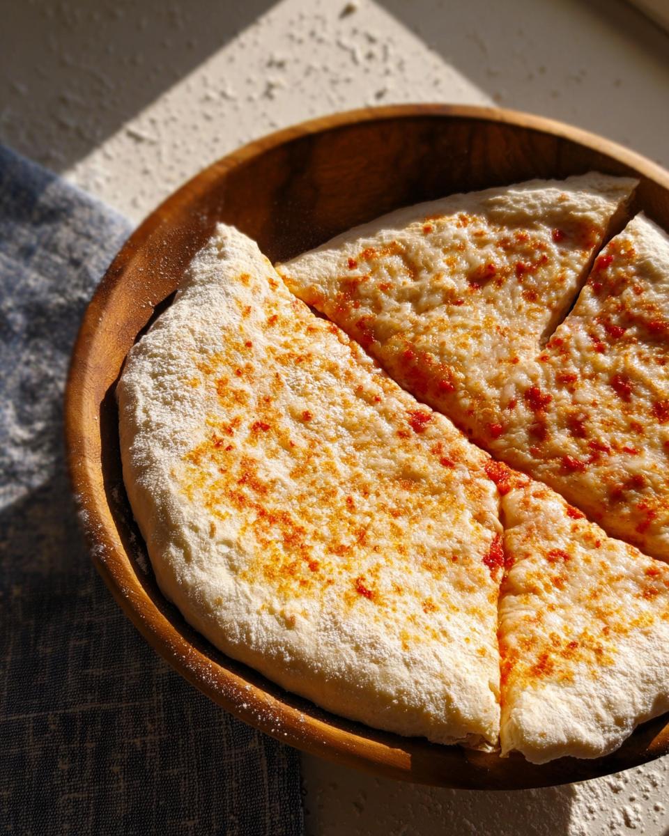 A rustic pizza cut into slices, seasoned with red spices, ready for a pizza night recipe.