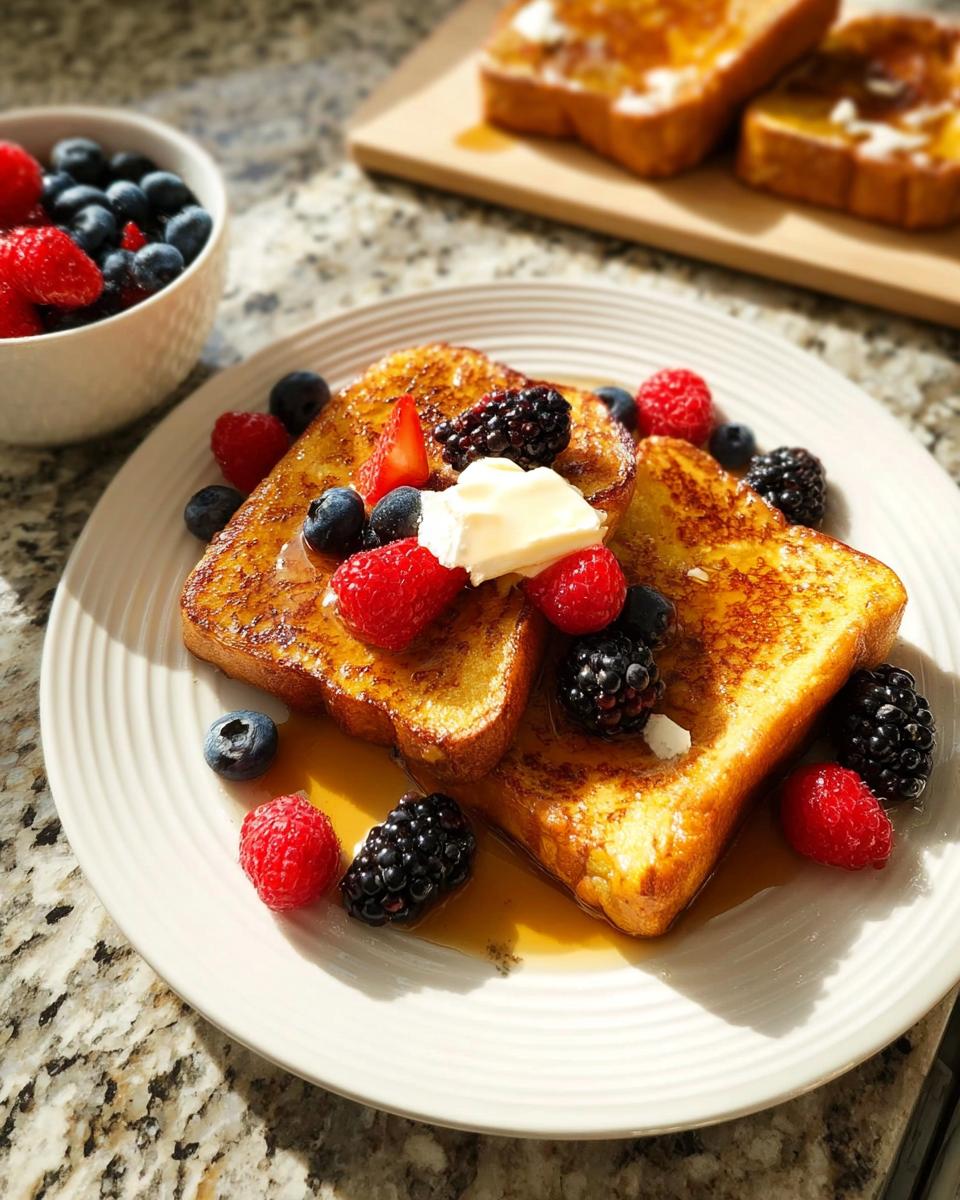Golden brown French toast topped with fresh berries and butter, part of our Breakfast Ideas Recipes in 20 Minutes.