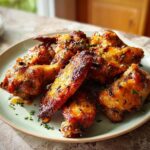 A plate of glistening, golden-brown restaurant-style chicken wings, seasoned and garnished with fresh parsley.