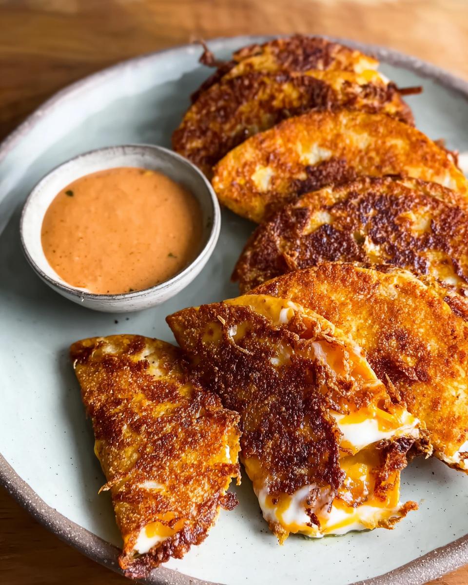 Golden brown, crispy fried tacos filled with melted cheese, served with a side of orange dipping sauce. Perfect for Restaurant-Style Taco Tuesday Recipes at Home.