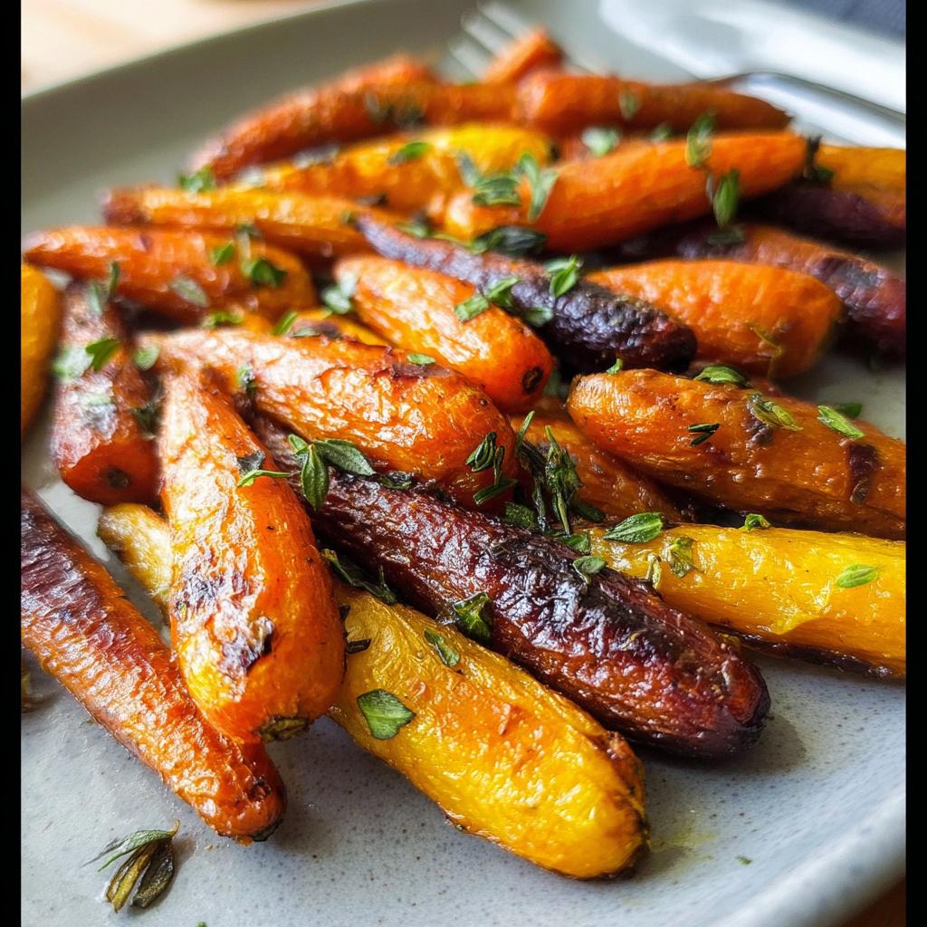 Close-up of a plate of colorful roasted baby carrots, a perfect addition to veggie sides meal prep recipes.